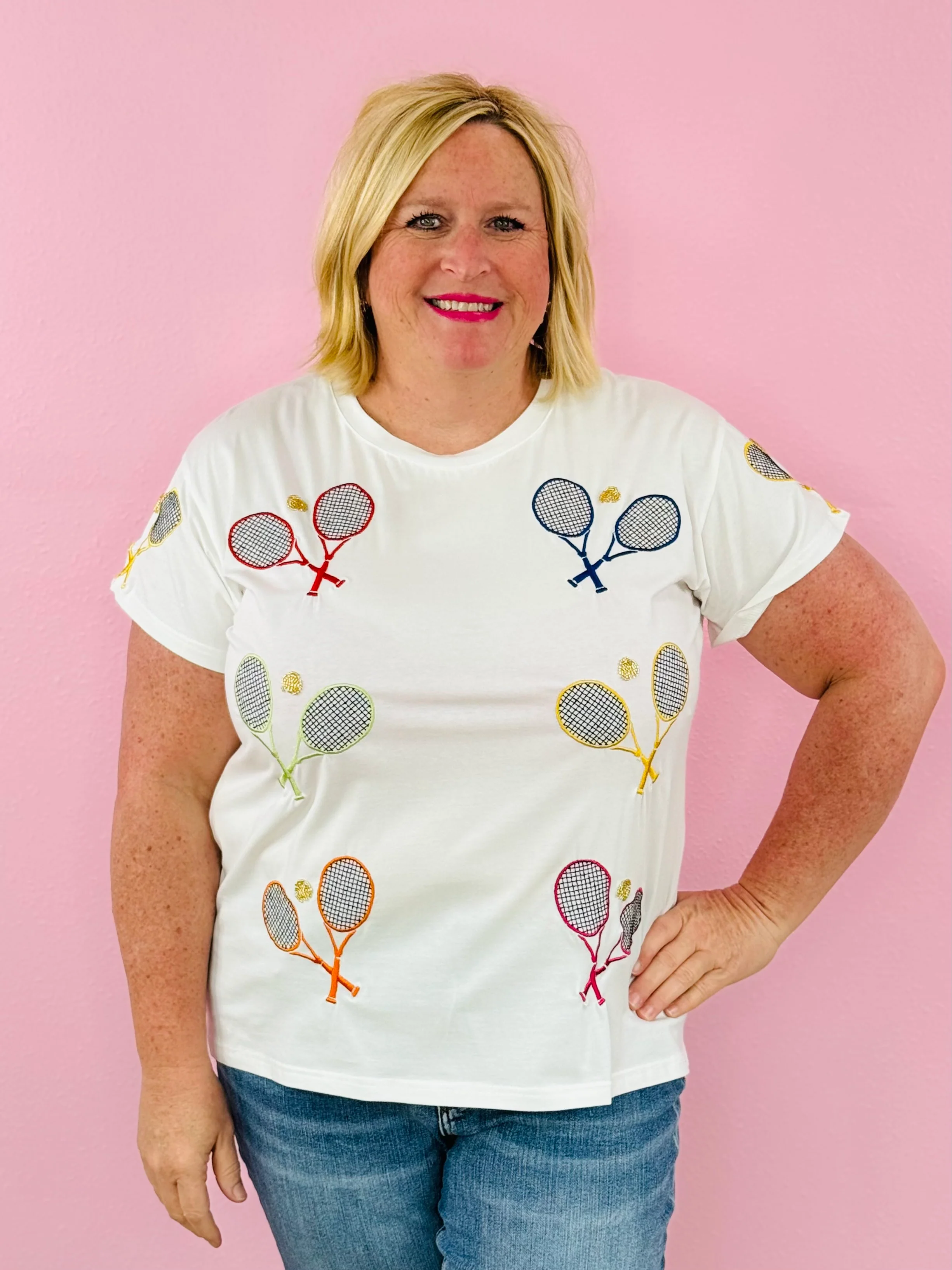 WHITE MULTI TENNIS RACKET TEE-PLUS