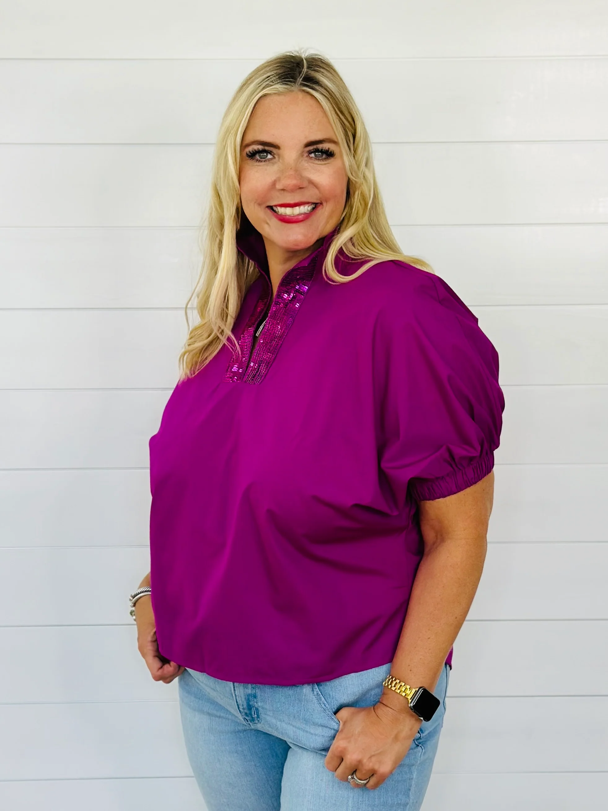 STELLA SEQUIN TOP-MAGENTA